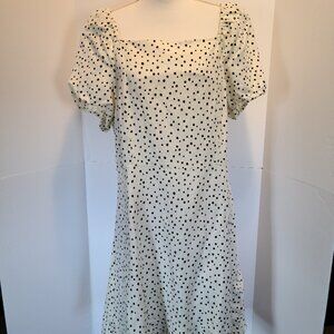 LOFT BLACK/WHITE POLKA DOT FIT N'FLARE LINED MIDI CHARMING PLAYFUL ELEGANT SZ 18